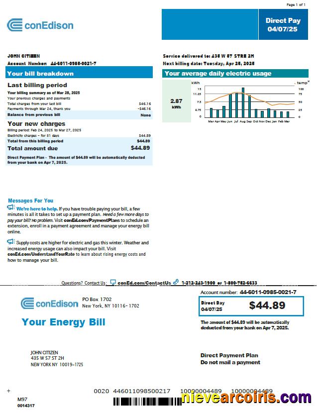 USA Conedison utility bill, version 4